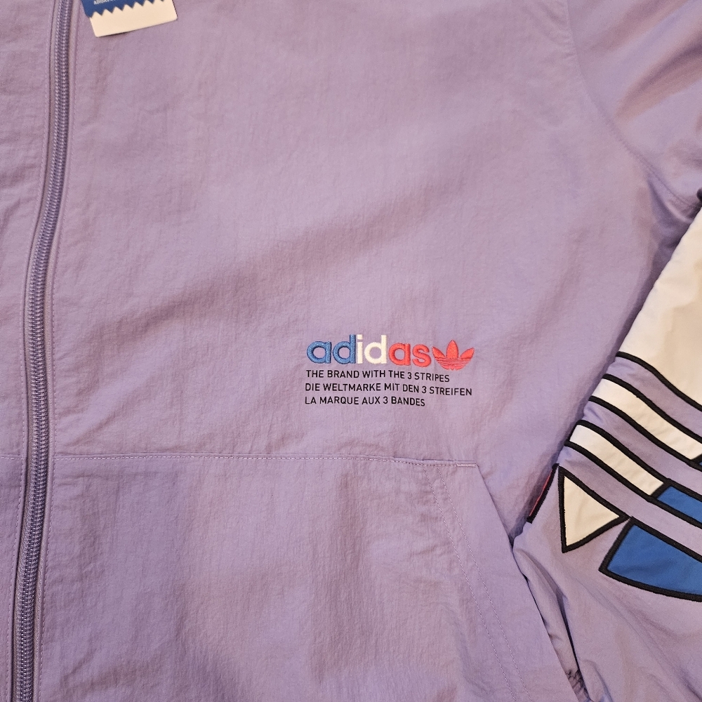 NWT adidas Originals Mens Adicolor Tricolor Windbreaker Light Purple - Picture 6 of 11